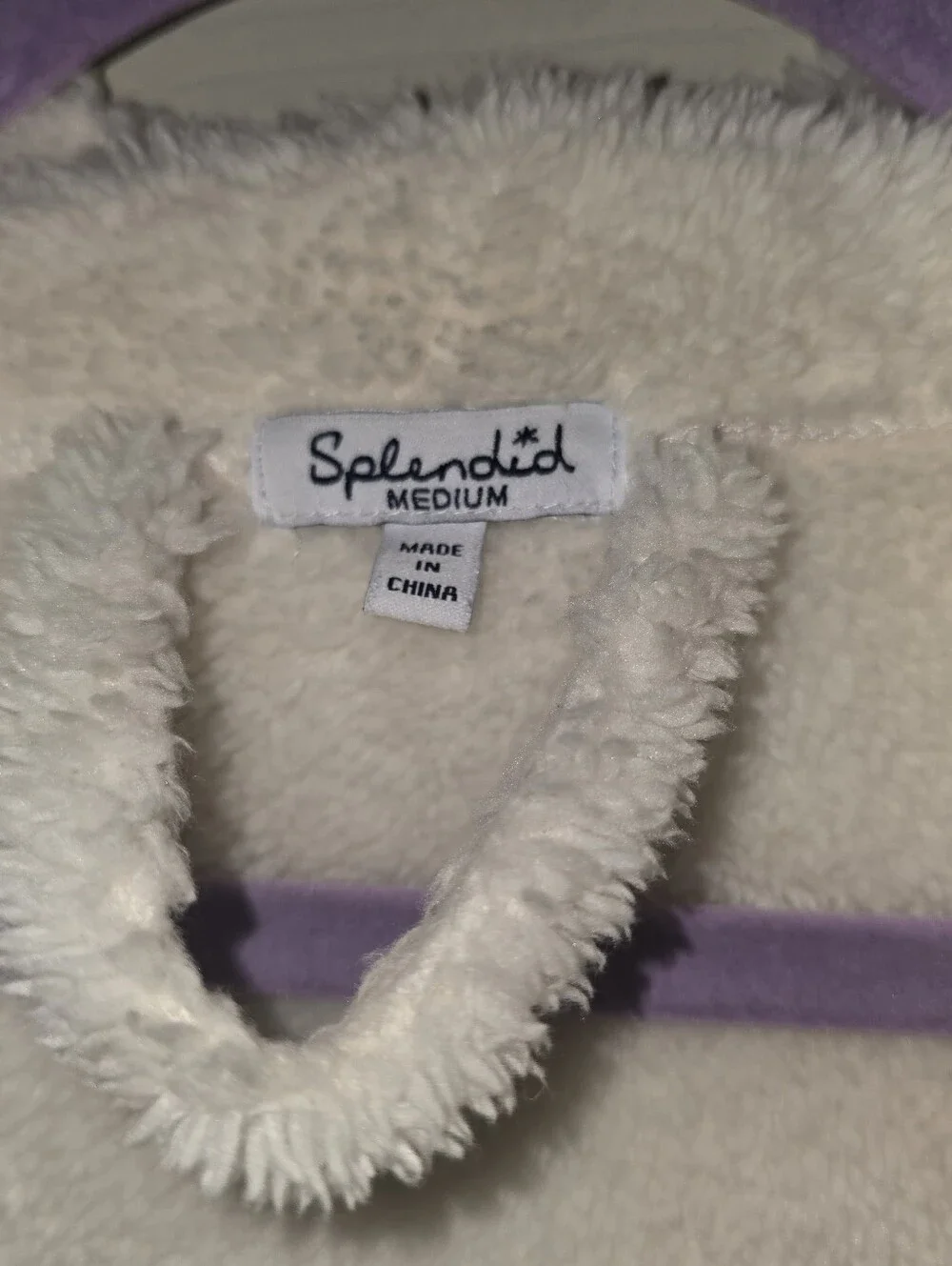 Splendid Plush Hooded Robe in Light Cream with Sherpa Trim